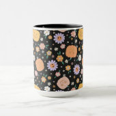 レトロハロウィンカボチャと花のパターン マグカップ (中央)