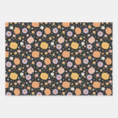レトロハロウィンカボチャと花のパターン ラッピングペーパーシート (正面)