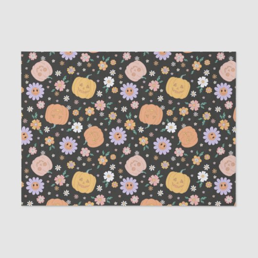 レトロハロウィンカボチャと花のパターン 薄葉紙 (正面)