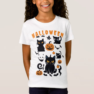 レトロハロウィンカボチャ飛んでいる、こうもり、黒猫 Tシャツ