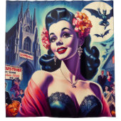 レトロハロウィンガール シャワーカーテン (正面)