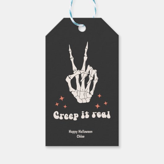 レトロハロウィンクリープ実在ススケルトン ギフトタグ (正面)