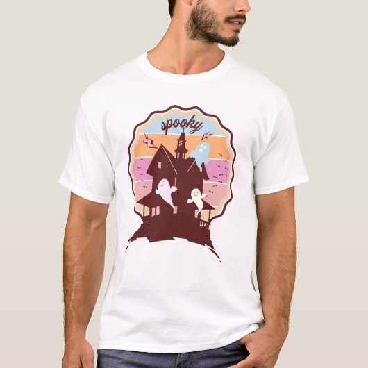 レトロハロウィンコスチューム 幽霊の館 おばけ Tシャツ (正面)
