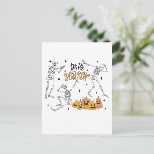 レトロハロウィンシャツ、おかしなハロウィンスカル ポストカード (スタンド正面)