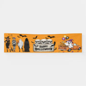レトロハロウィンバナー - ドクロと幽霊の装飾！ 横断幕 (横)