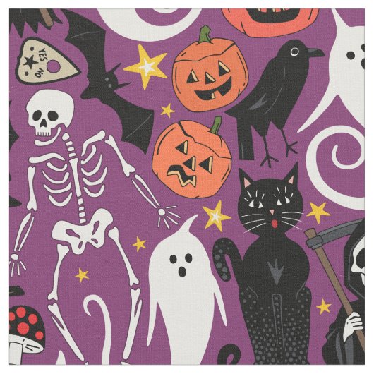 レトロハロウィンパープル ファブリック (クローズアップ)