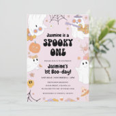 レトロハロウィンピンク1st誕生日招待状 招待状 (スタンド正面)