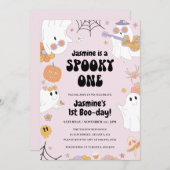 レトロハロウィンピンク1st誕生日招待状 招待状 (正面/裏面)