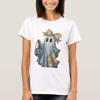 レトロハロウィンブルーデニム幽霊シャツ Tシャツ