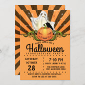 レトロハロウィンレイズ、ジャックオランタン幽霊 招待状 (正面/裏面)
