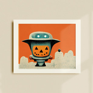 レトロハロウィンロボット001 ・かわいいキッズアート ポスター