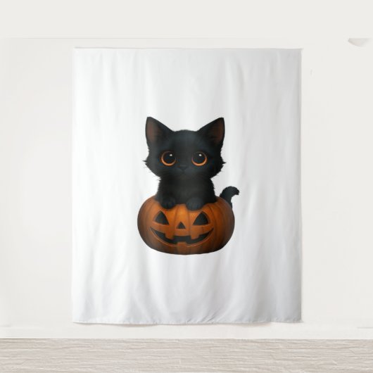 レトロハロウィン幽霊と猫オーバーサイズTシャツ タペストリー (正面)