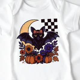 レトロハロウィン コウモリ 月 ゴシック アート ベビーボディスーツ