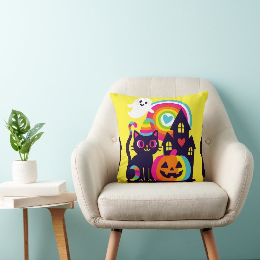 レトロハロウィーンかわいいブラックキャットカボチャデザイン クッション (椅子)