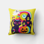 レトロハロウィーンかわいいブラックキャットカボチャデザイン クッション (裏面)