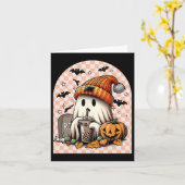 レトロハロウィーンかわいい幽霊飲みコーヒーカボチャ カード (黄色い花)