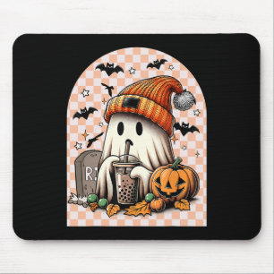 レトロハロウィーンかわいい幽霊飲みコーヒーカボチャ マウスパッド