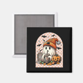 レトロハロウィーンかわいい幽霊飲みコーヒーカボチャ マグネット (正面/裏面)