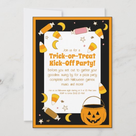 レトロハロウィーンの衣装、トランクまたは治療パーティー 招待状 (正面)