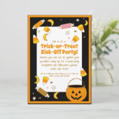 レトロハロウィーンの衣装、トランクまたは治療パーティー 招待状 (スタンド正面)