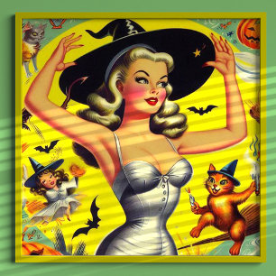 レトロハロウィーンウィッチピンアップ ポスター