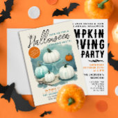 レトロハロウィーンカービングホワイトカボチャの水色 招待状