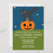 レトロハロウィーンキャットオンパンプキンハローウィンパーティ 招待状 (正面)