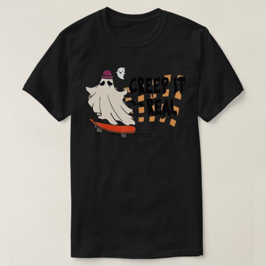 レトロハロウィーンクリープIt実在ヴィンテージ幽霊ハロー Tシャツ (デザイン正面)