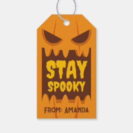 レトロハロウィーンステイ不気味オレンジパンプキン顔 ギフトタグ