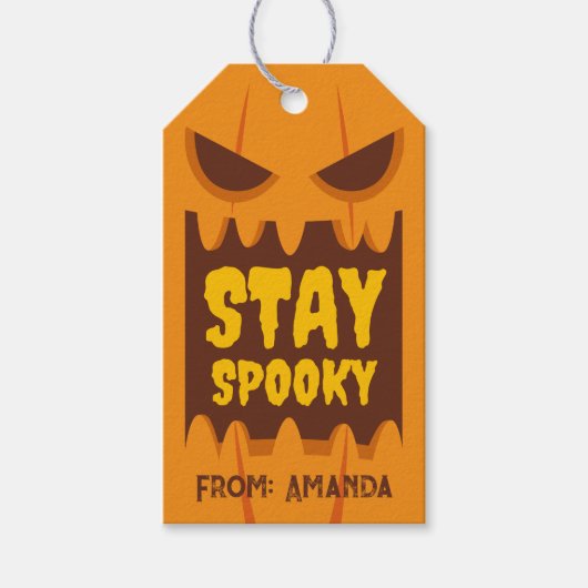 レトロハロウィーンステイ不気味オレンジパンプキン顔 ギフトタグ (正面)