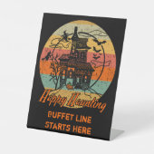 レトロハロウィーンハッピーハインングハ幽霊のよく出るウス 台座サイン (正面)