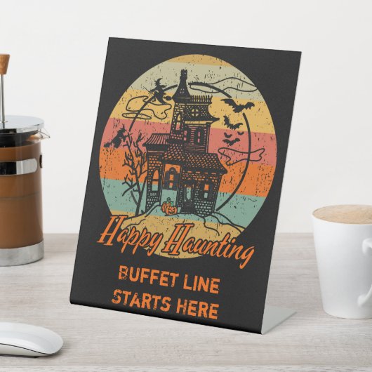 レトロハロウィーンハッピーハインングハ幽霊のよく出るウス 台座サイン (インサイチュ)