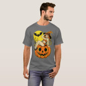 レトロハロウィーンピンナップウィッチオンパンプキン Tシャツ (正面フル)