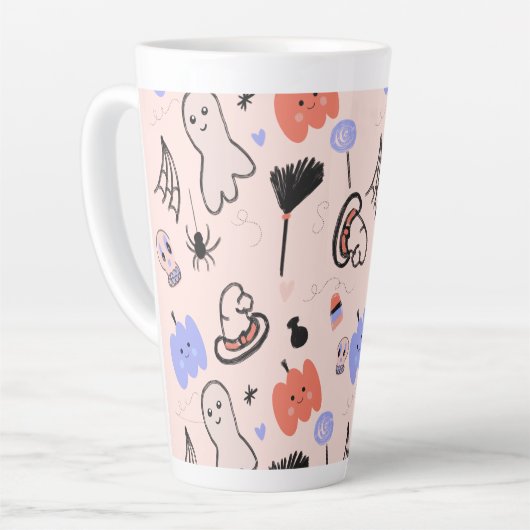 レトロハロウィーンヴィンテージをテーマにしたドードルコーヒーマグ カフェラテマグ (左アングル)