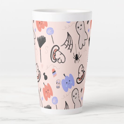 レトロハロウィーンヴィンテージをテーマにしたドードルコーヒーマグ カフェラテマグ (正面)