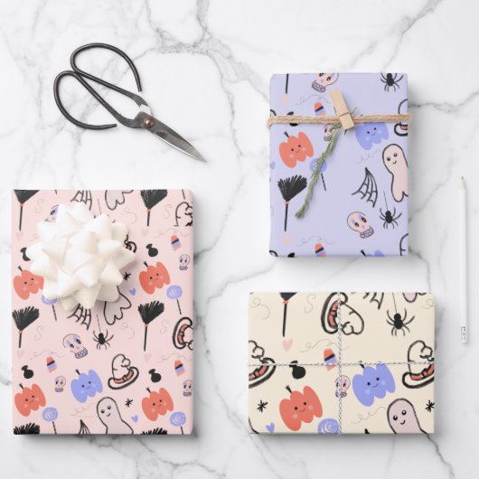 レトロハロウィーンヴィンテージをテーマにしたドードル ラッピングペーパーシート (正面)