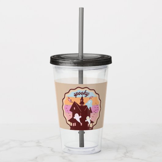 レトロハロウィーン不気味コスメ幽霊のよく出るットハウス幽霊 アクリルタンブラー (正面)