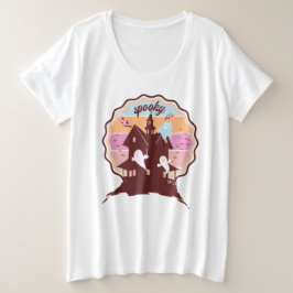 レトロハロウィーン不気味コスメ幽霊のよく出るットハウス幽霊 プラスサイズTシャツ