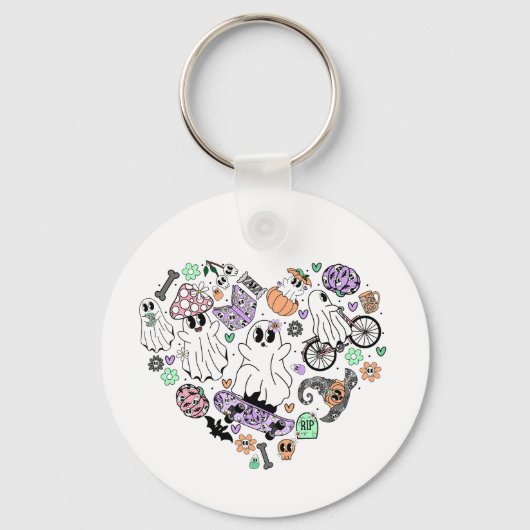 レトロハロウィーン幽霊とカボチャハート形状 キーホルダー (正面)