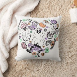 レトロハロウィーン幽霊とカボチャハート形状 クッション