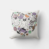 レトロハロウィーン幽霊とカボチャハート形状 クッション (正面)