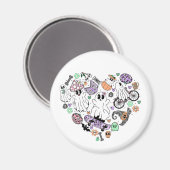 レトロハロウィーン幽霊とカボチャハート形状 マグネット (正面/裏面)