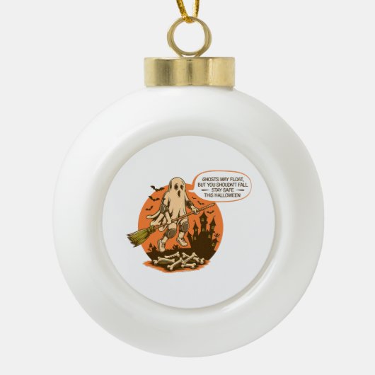 レトロハロウィーン幽霊の安全性 – ステイ・セーフ セラミックボールオーナメント (正面)