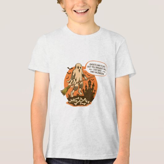 レトロハロウィーン幽霊の安全性 – ステイ・セーフ トライブレンドＴシャツ (正面)