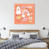 レトロハロウィーン幽霊カボチャクモWebウィッチハット キャンバスプリント (インサイチュ (寝室))