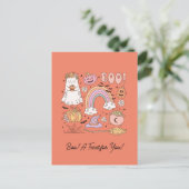 レトロハロウィーン幽霊カボチャクモWebウィッチハット ポストカード (スタンド正面)