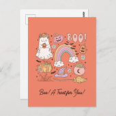 レトロハロウィーン幽霊カボチャクモWebウィッチハット ポストカード (正面/裏面)