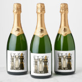 レトロハロウィーン幽霊フランスのブルドッグゴシックPng スパークリングワインラベル (ボトル)