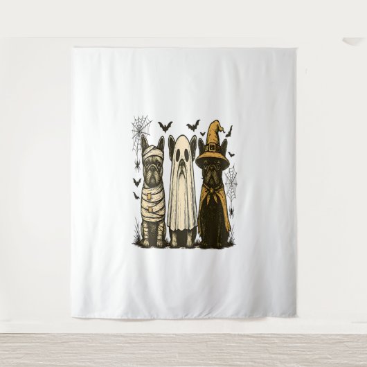 レトロハロウィーン幽霊フランスのブルドッグゴシックPng タペストリー (正面)