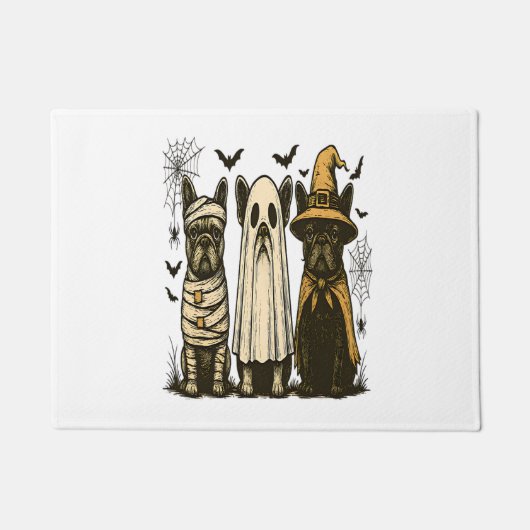 レトロハロウィーン幽霊フランスのブルドッグゴシックPng ドアマット (正面)